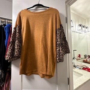 Leopard Sleeve Women's Top - Brown